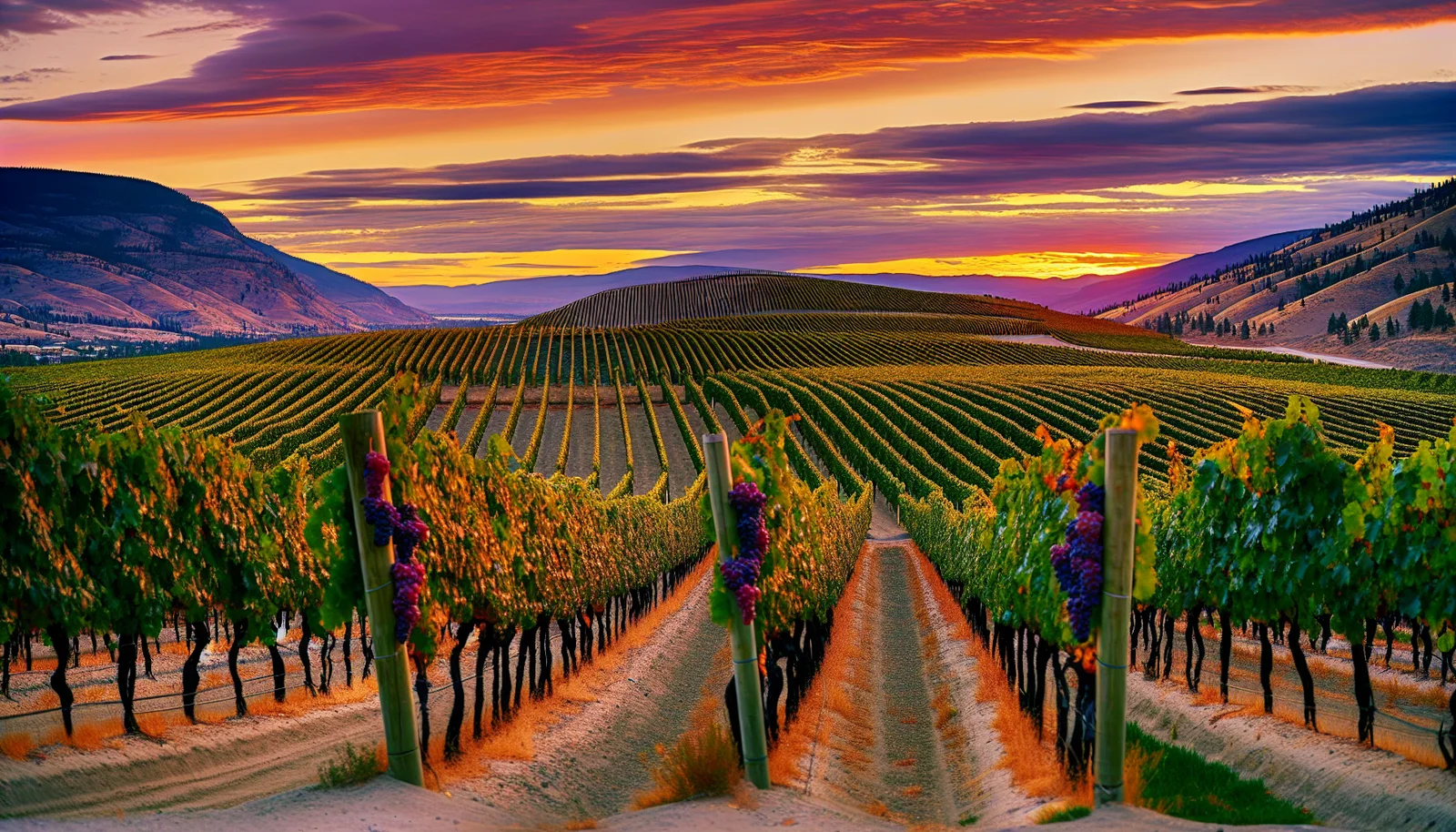 Okanagan vineyard at golden hour